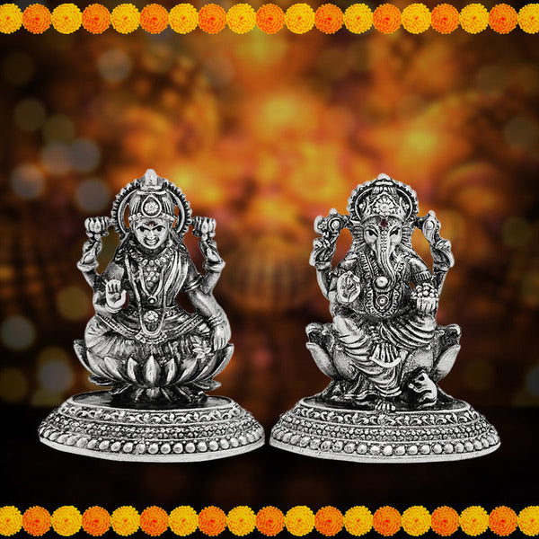 925 Pure Silver Lakshmi Ganesh Ji 2D Idol