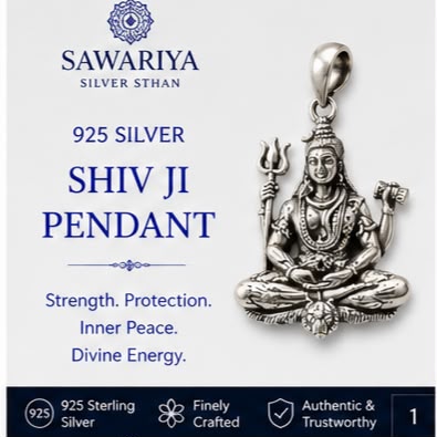 Shiv Ji 925 Silver Pendant