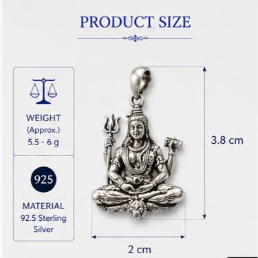Shiv Ji 925 Silver Pendant